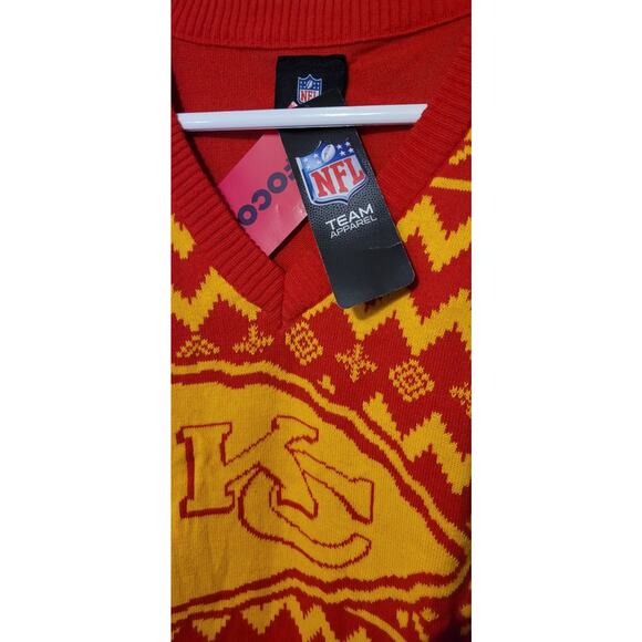 NFL Kansas City Chiefs V Neck Ugly Knit Sweater - Adult Small NEW Team Apparrel - Picture 2 of 5